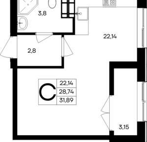 Студия квартира, вторичка, 32м2, 6/9 этаж