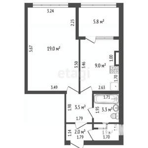 1-к квартира, вторичка, 38м2, 8/9 этаж