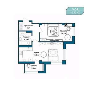 1-к квартира, вторичка, 45м2, 8/9 этаж