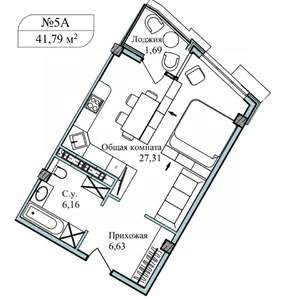 1-к квартира, вторичка, 44м2, 2/5 этаж