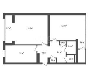 2-к квартира, вторичка, 63м2, 1/9 этаж