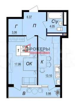 1-к квартира, вторичка, 50м2, 7/10 этаж