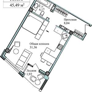 1-к квартира, сданный дом, 47м2, 3/5 этаж