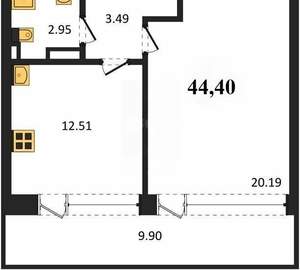 1-к квартира, вторичка, 44м2, 10/10 этаж