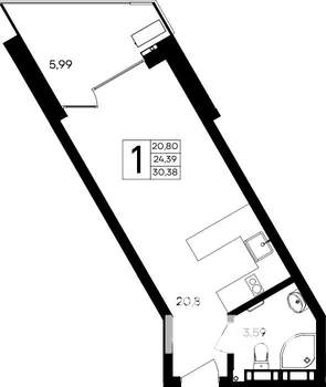 1-к квартира, строящийся дом, 30м2, 4/4 этаж
