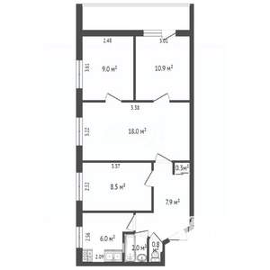 3-к квартира, вторичка, 63м2, 2/5 этаж