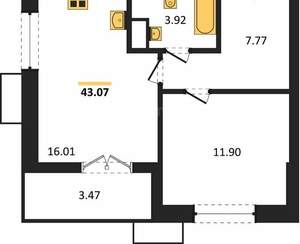 1-к квартира, вторичка, 43м2, 3/9 этаж