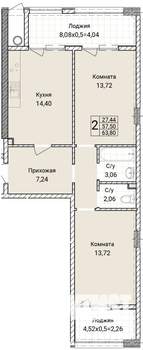 2-к квартира, вторичка, 64м2, 1/9 этаж