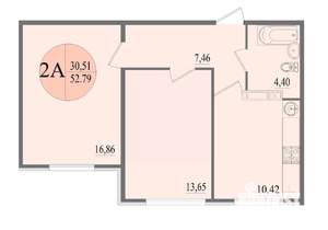 2-к квартира, вторичка, 53м2, 2/12 этаж