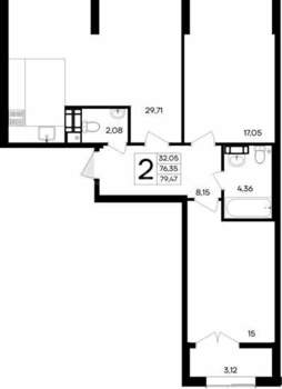 2-к квартира, вторичка, 79м2, 6/9 этаж
