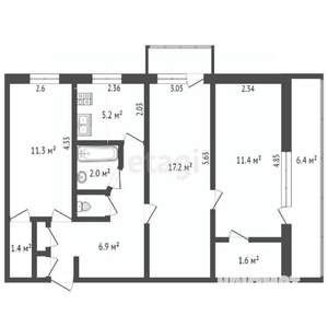 3-к квартира, вторичка, 62м2, 1/5 этаж