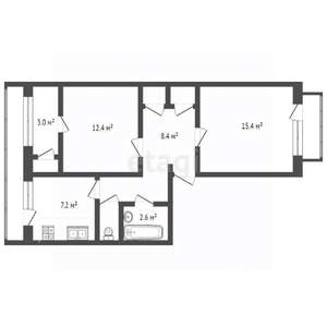 2-к квартира, вторичка, 54м2, 2/5 этаж