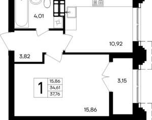 1-к квартира, вторичка, 38м2, 4/9 этаж
