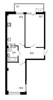 2-к квартира, строящийся дом, 61м2, 8/9 этаж