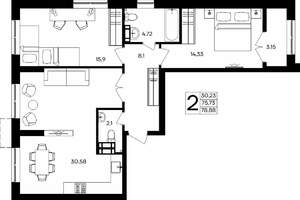 2-к квартира, строящийся дом, 79м2, 6/9 этаж