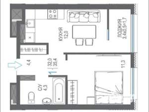 1-к квартира, вторичка, 35м2, 4/8 этаж