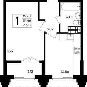 1-к квартира, вторичка, 38м2, 6/9 этаж