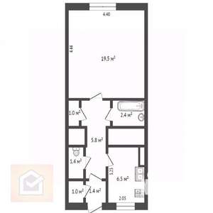 1-к квартира, вторичка, 45м2, 2/2 этаж