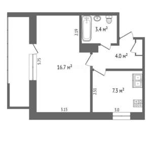 1-к квартира, вторичка, 34м2, 4/9 этаж