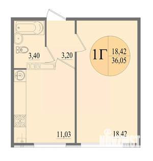1-к квартира, вторичка, 36м2, 2/12 этаж