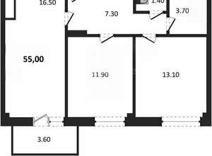 2-к квартира, вторичка, 55м2, 9/9 этаж