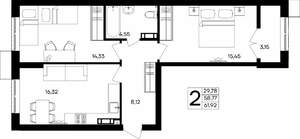 2-к квартира, строящийся дом, 62м2, 7/9 этаж