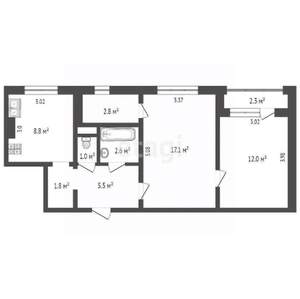 2-к квартира, вторичка, 51м2, 2/9 этаж