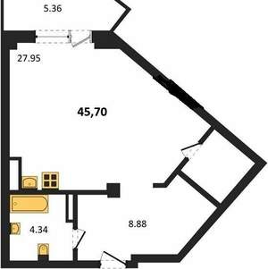 Студия квартира, вторичка, 46м2, 3/5 этаж