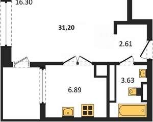 1-к квартира, вторичка, 31м2, 4/5 этаж