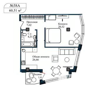 2-к квартира, вторичка, 62м2, 4/5 этаж