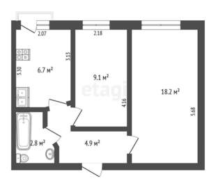 2-к квартира, вторичка, 42м2, 4/5 этаж