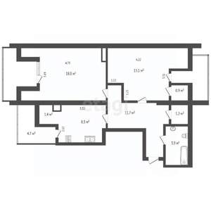 2-к квартира, вторичка, 61м2, 6/6 этаж