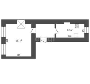 1-к квартира, вторичка, 25м2, 1/2 этаж