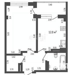 1-к квартира, вторичка, 40м2, 4/9 этаж