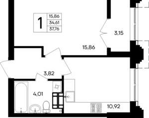 1-к квартира, вторичка, 38м2, 6/9 этаж