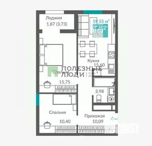 2-к квартира, вторичка, 58м2, 3/12 этаж
