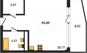 Студия квартира, вторичка, 46м2, 4/5 этаж