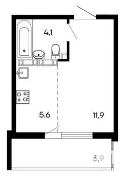 Студия квартира, строящийся дом, 28м2, 4/9 этаж