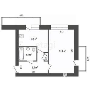 1-к квартира, вторичка, 36м2, 1/7 этаж
