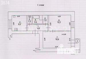 2-к квартира, вторичка, 47м2, 1/3 этаж