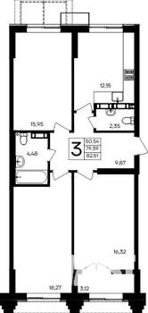 3-к квартира, строящийся дом, 83м2, 4/9 этаж