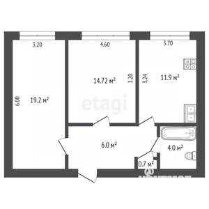 2-к квартира, вторичка, 57м2, 1/2 этаж