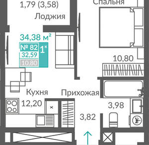 1-к квартира, вторичка, 33м2, 10/12 этаж