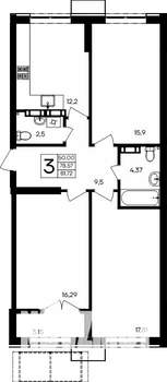 3-к квартира, строящийся дом, 82м2, 2/9 этаж