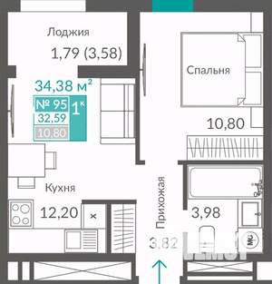 1-к квартира, строящийся дом, 33м2, 12/12 этаж
