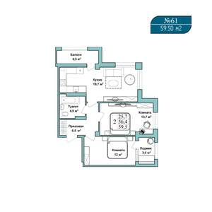 2-к квартира, вторичка, 60м2, 9/9 этаж