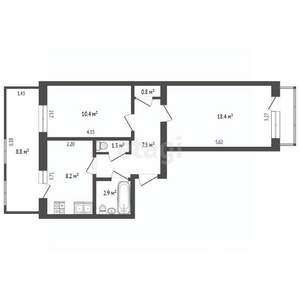 2-к квартира, вторичка, 59м2, 1/5 этаж