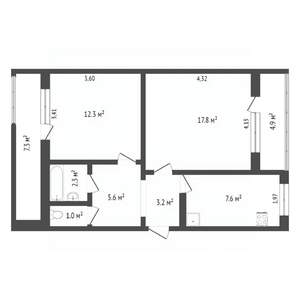 2-к квартира, вторичка, 62м2, 1/9 этаж