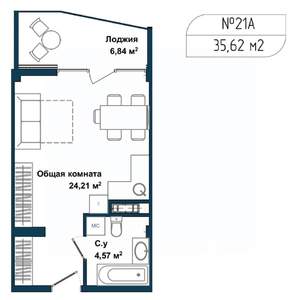 1-к квартира, вторичка, 35м2, 1/5 этаж