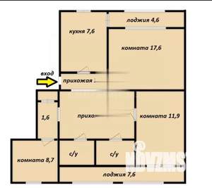3-к квартира, вторичка, 74м2, 8/9 этаж